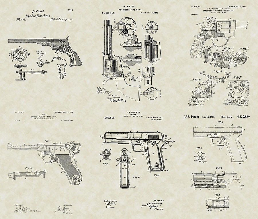 Firearm Drawing - Handguns Patent Collection by PatentsAsArt