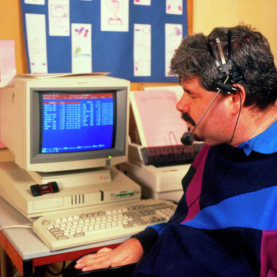 Handicapped Man Using Specially Designed Computer Photograph by Action