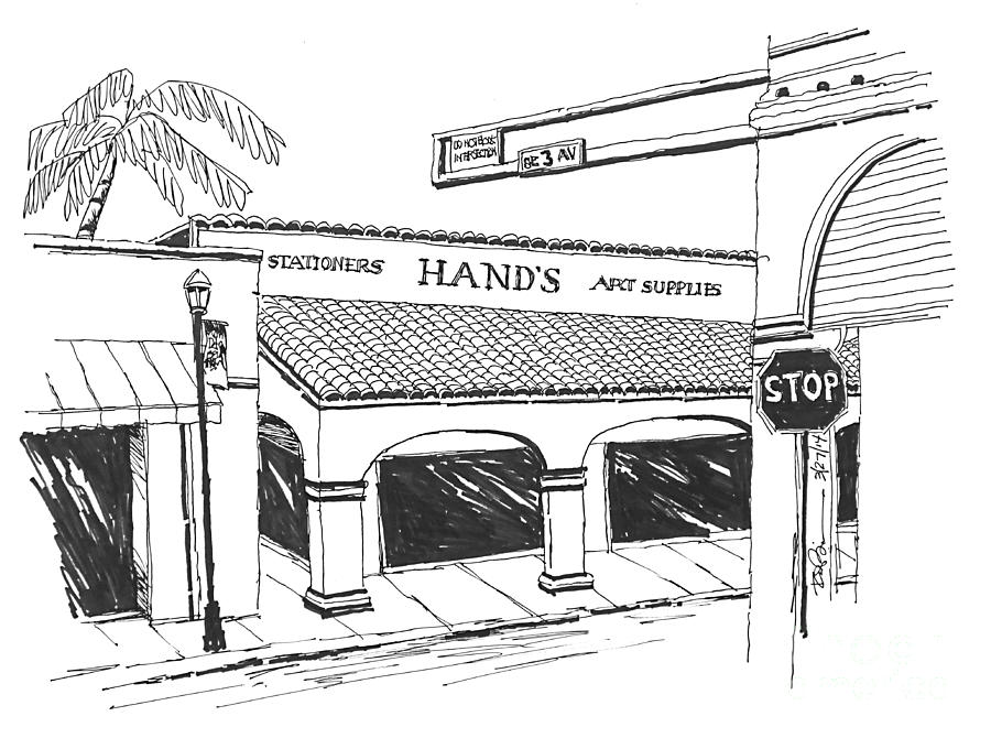 Hands Art Supply and Stationary Store. Delray Beach FL. Drawing by Robert Birkenes