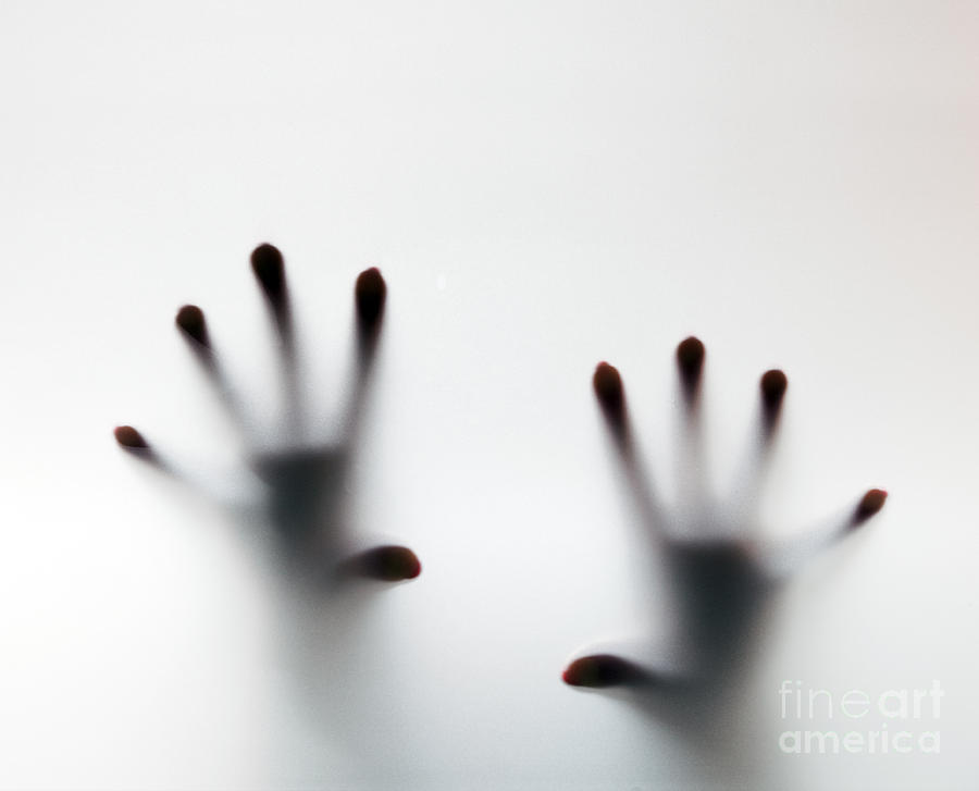 Hands touching frosted glass Photograph by Michal Bednarek