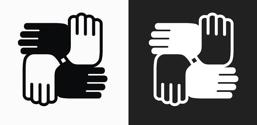 Hands United Icon on Black and White Vector Backgrounds Drawing by Bubaone