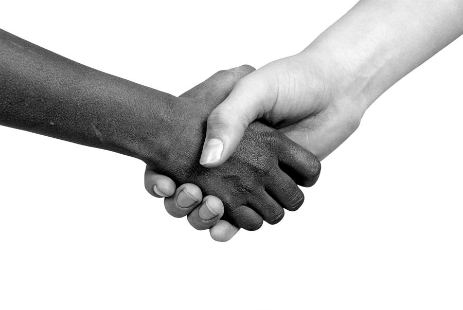 shaking hands black and white