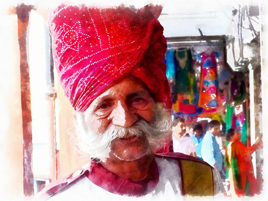 Summer Photograph - Handsome Doorman Turban India Rajasthan Jaipur by Sue Jacobi