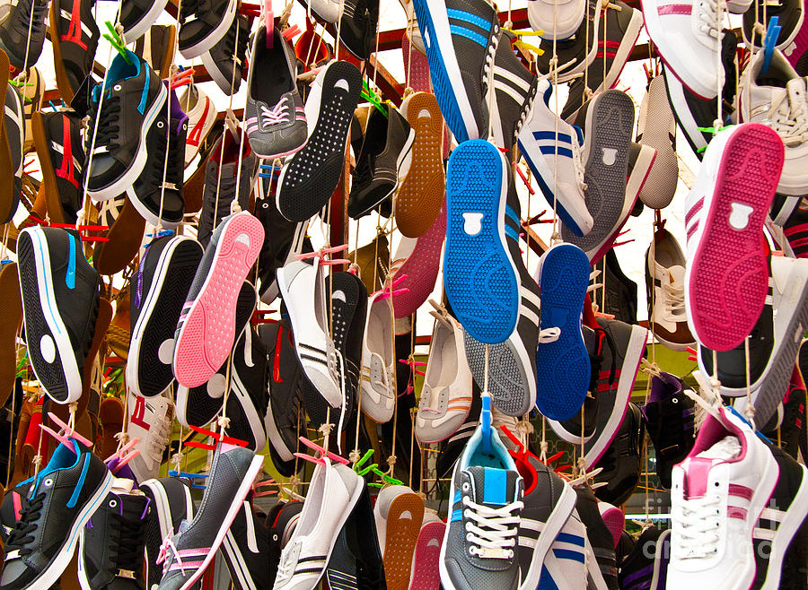 Hanged Colorful Sport Shoes Photograph by Leyla Ismet