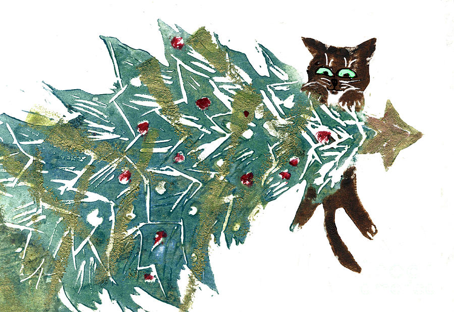 Christmas Tree Painting - Hanging Around the tree by Ellen Miffitt