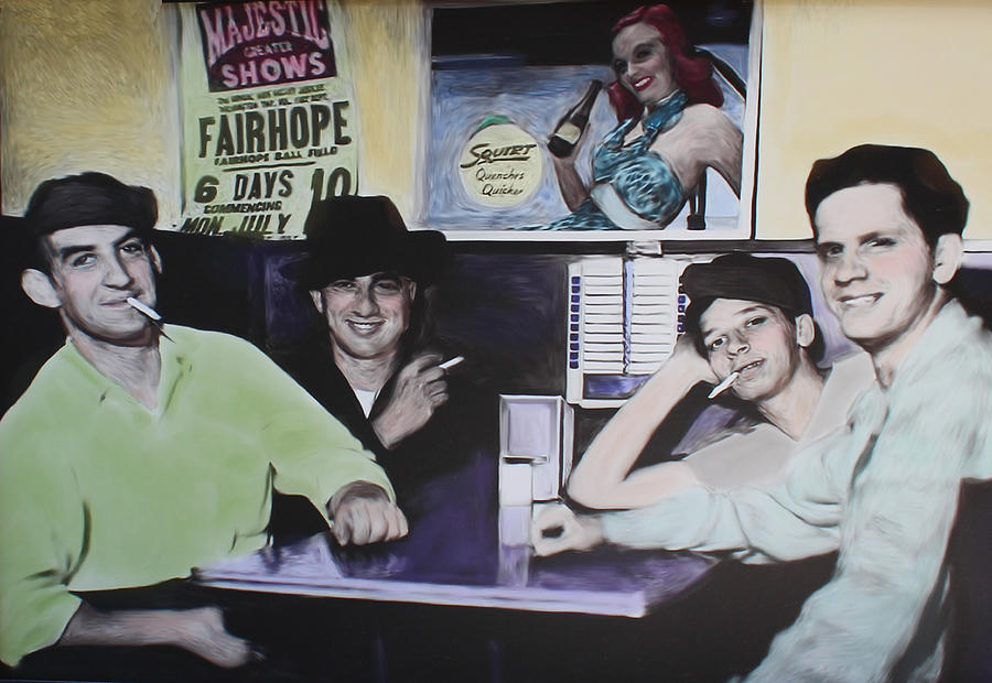 Dad and Friends Hanging At The Diner 1949 Digital Art by Deborah Boyd
