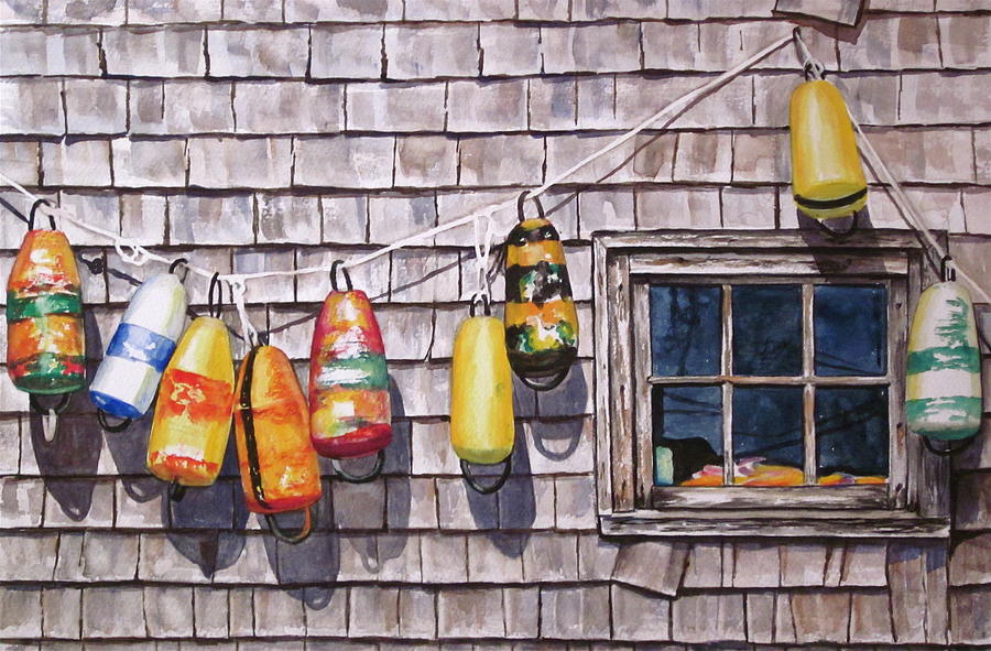 Hanging fishing floats Painting by Lillian Bell - Pixels