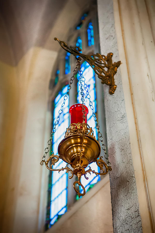 Hanging Red and Gold Lantern Photograph by Sennie Pierson
