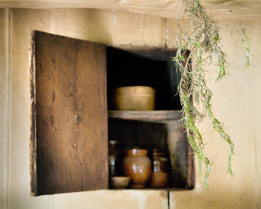 Rustic Photograph - Hanging spice and cupboard - Rosemary - Cottage Chic by Gary Heller