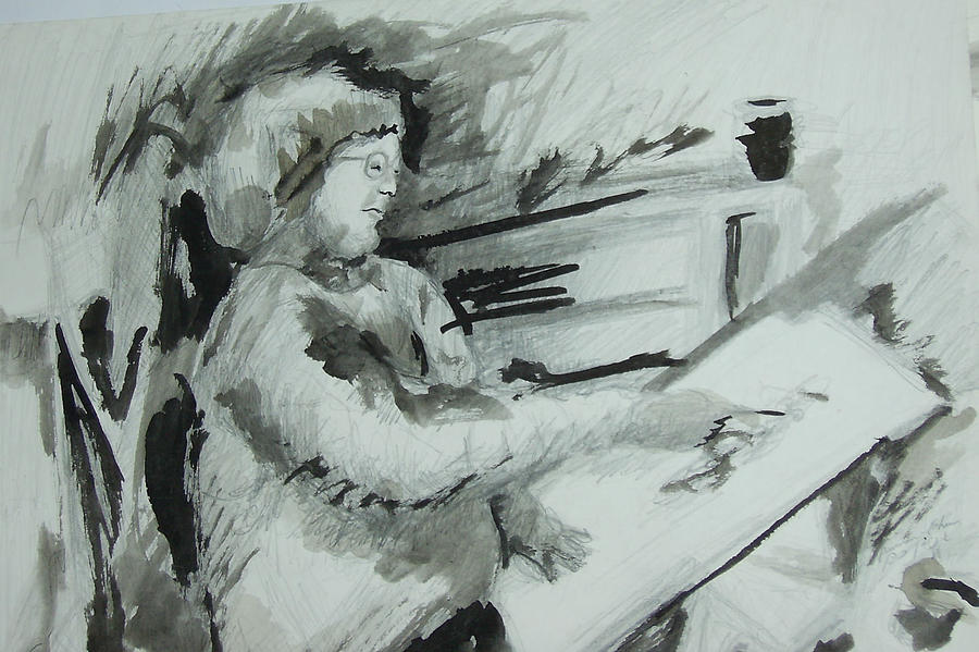 Hanna Sketching Mixed Media by Esther Newman-Cohen