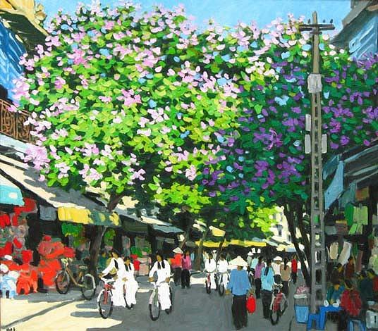 Hanoi old quarter 24x 31 Vietnamese commission original oil painting on ...