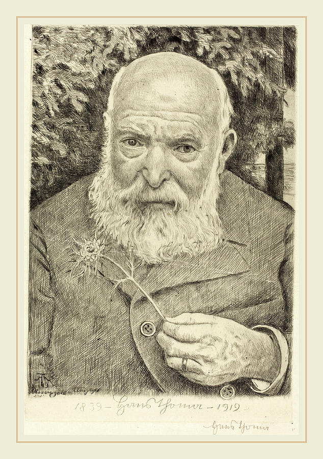 German Drawing - Hans Thoma, Self-portrait Vi With Flower by Litz Collection German Drawing - Hans Thoma, Self-portrait Vi With Flower by Litz Collection
