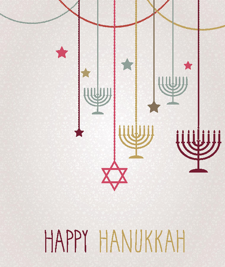 Hanukkah card. Hanging colorful menorah Drawing by BojanMirkovic