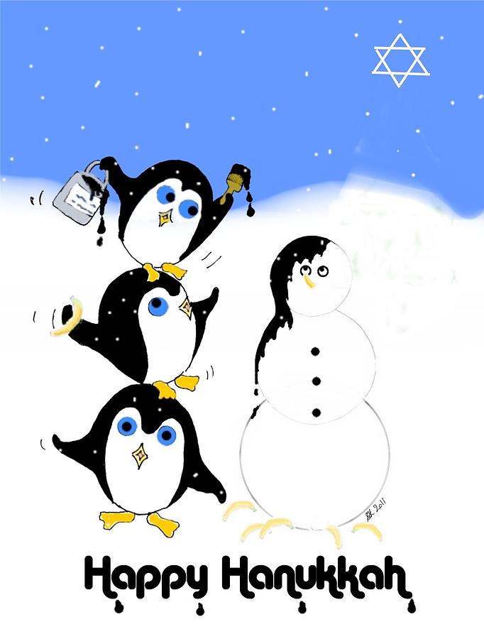 Hanukkah Penguins Digital Art by Stephanie Grant