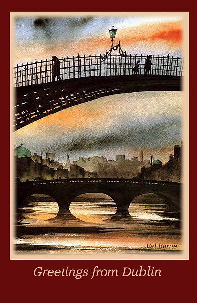 Hapenny Bridge Dublin Painting by Val Byrne