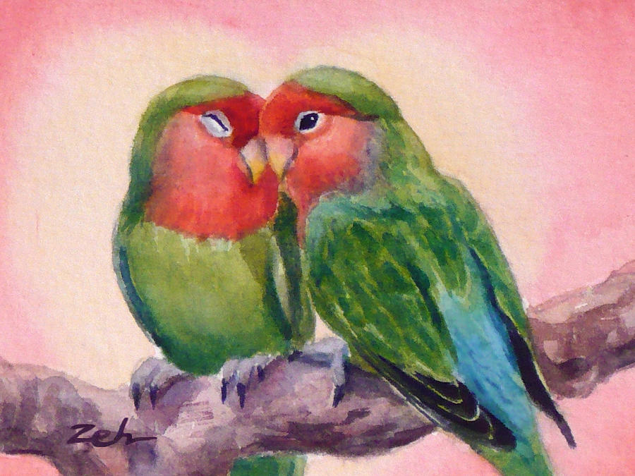 Happiness Forever Lovebirds Painting by Janet Zeh