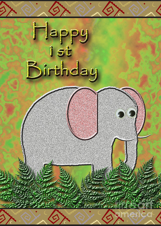 Jungle Digital Art - Happy 1st Birthday Elephant by Jeanette K