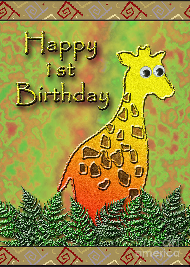 Jungle Digital Art - Happy 1st Birthday Giraffe by Jeanette K