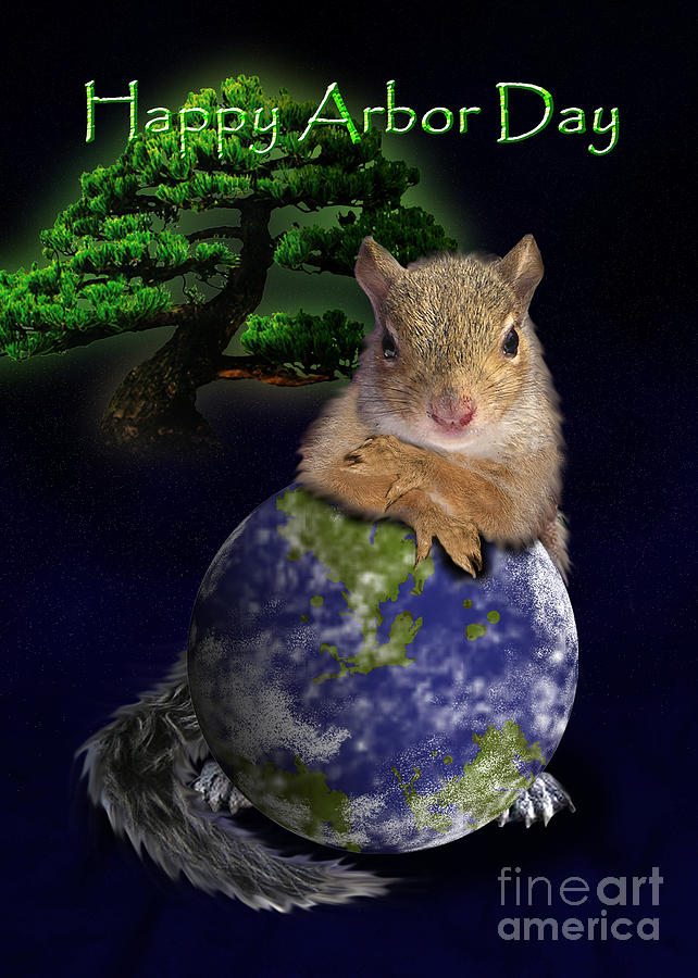 Nature Photograph - Happy Arbor Day Squirrel by Jeanette K