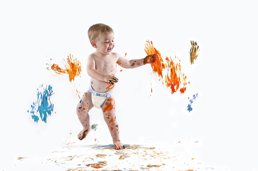 Happy baby painting with his hands Photograph by Spiderplay