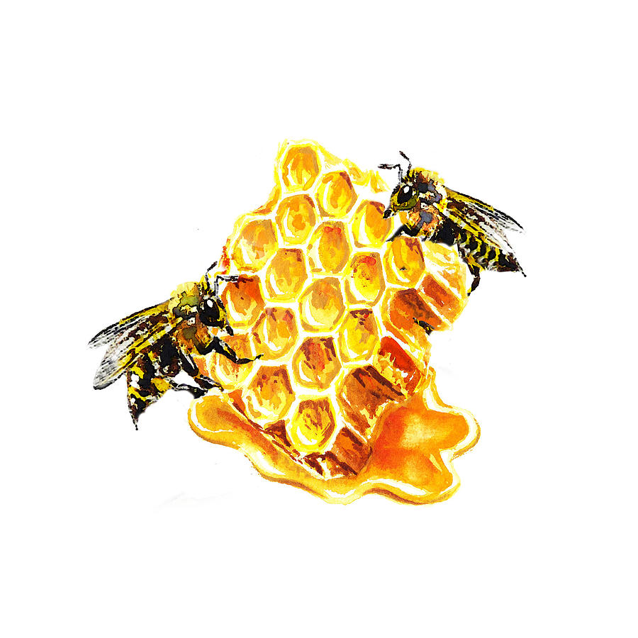 Happy Bees On Honeycomb Painting by Irina Sztukowski