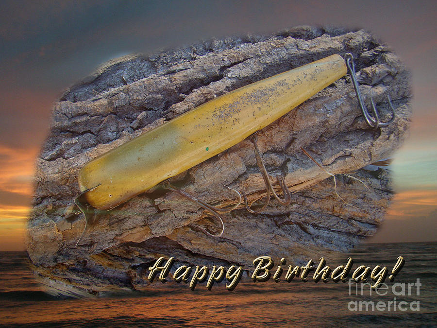 Happy Birthday Greeting Card - Vintage Atom Saltwater Fishing Lure