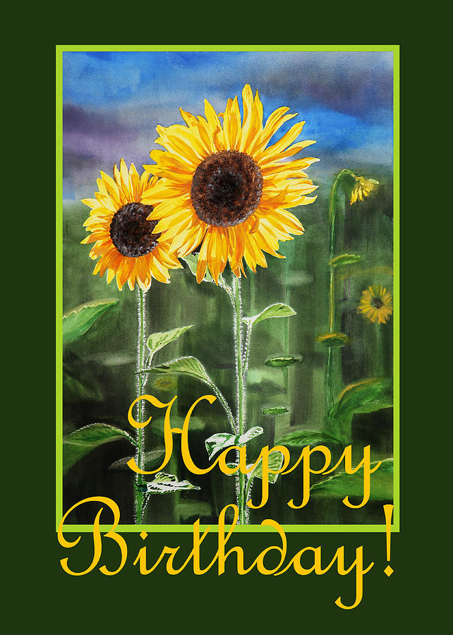 Sunflower Painting - Happy Birthday Happy Sunflowers Couple by Irina Sztukowski