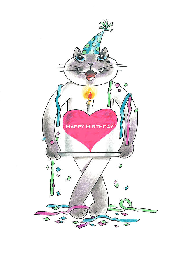 Cat Pastel - Happy Birthday by Louise McClain Reeves