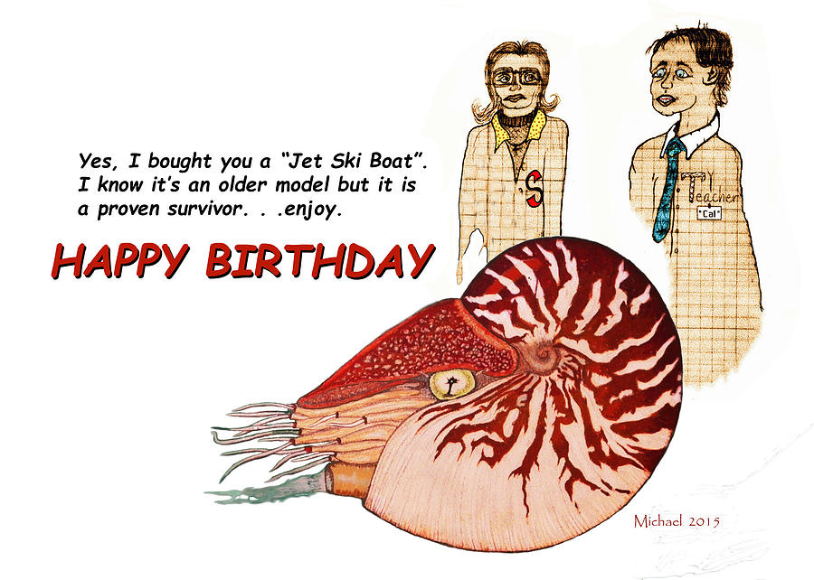 Shell Painting - Happy Birthday Nautilus Card by Michael Shone SR
