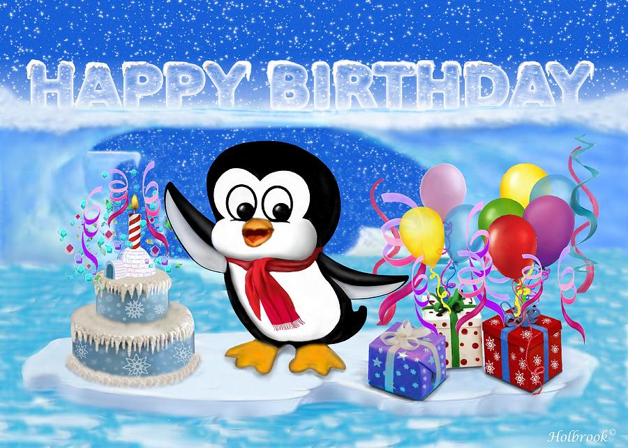 Happy Birthday Penguin Digital Art by Glenn Holbrook