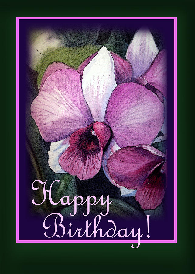 Orchid Painting - Happy Birthday Purple Orchid by Irina Sztukowski