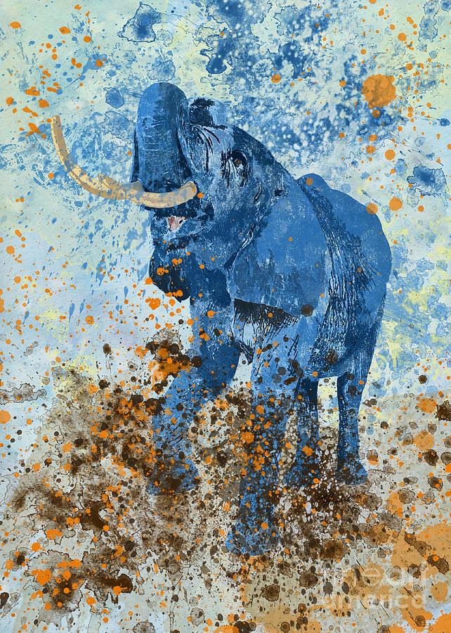 Happy Blue Elephant Mixed Media by Olga Hamilton