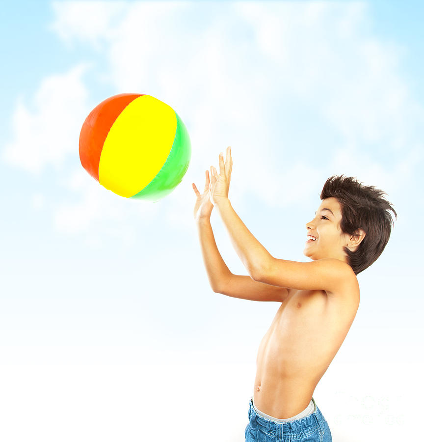 Nature Photograph - Happy boy with beach ball  by Anna Om