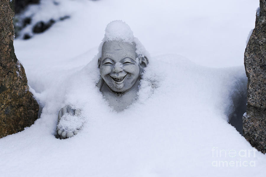 Happy Buddha in Snow Photograph by Steven Ralser