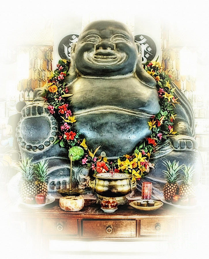Happy Buddha with Lei Photograph by Kaye Menner