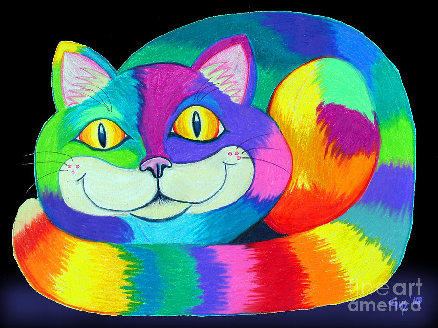 Cat Drawing - Happy Cat dark back ground by Nick Gustafson