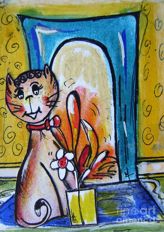 Happy cat  Painting by Mary Cahalan Lee - aka PIXI