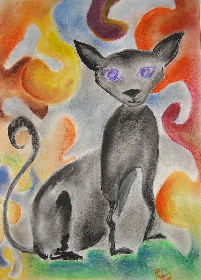 Cat Drawing - Happy cat by Rosa Garcia Sanchez