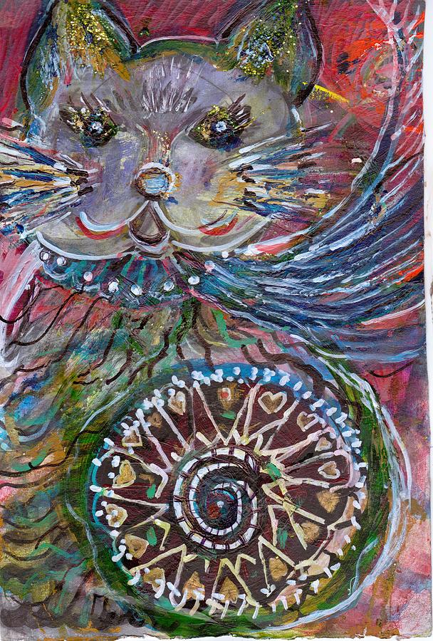 Cat Painting - Happy Cat With Wheel of Cleopatra by Anne-Elizabeth Whiteway