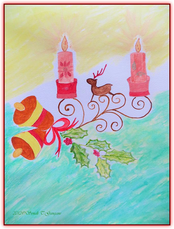 Reindeer Christmas Painting - Happy Christmas by Sonali Gangane