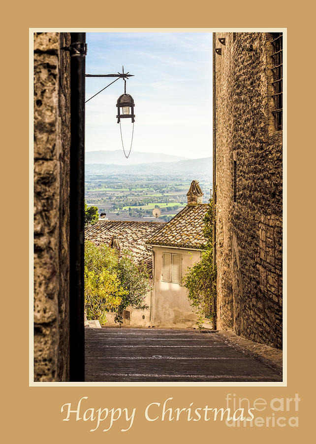 Holiday Photograph - Happy Christmas with Valley Outside Assisi by Prints of Italy