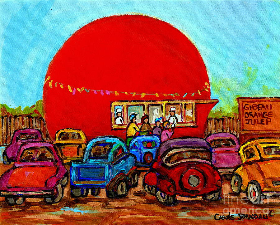 Happy Days At The Gibeau Orange Julep Montreal Landmark Antique Cars Carole Spandau Painting by Carole Spandau