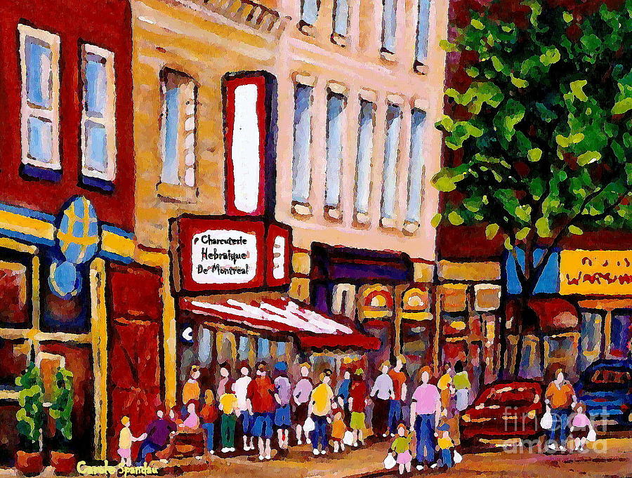 Happy Days Montreal Memories Standing In Line At Charcuterie Schwartz Main Street Montreal Painting Painting by Carole Spandau