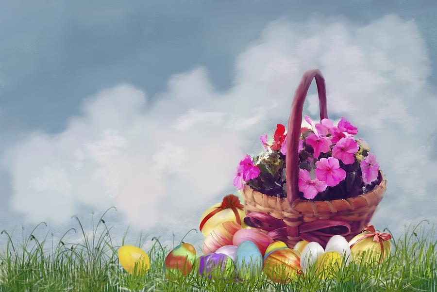 Happy Easter Basket Painting by Mary Timman