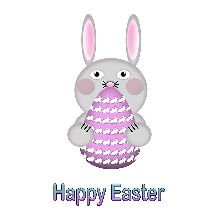 Happy Easter Bunny Rabbit With Easter Egg Digital Art