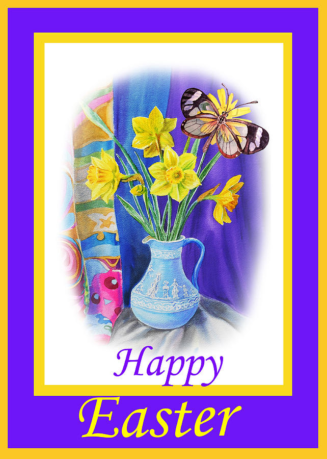 Happy Easter Daffodils Painting by Irina Sztukowski