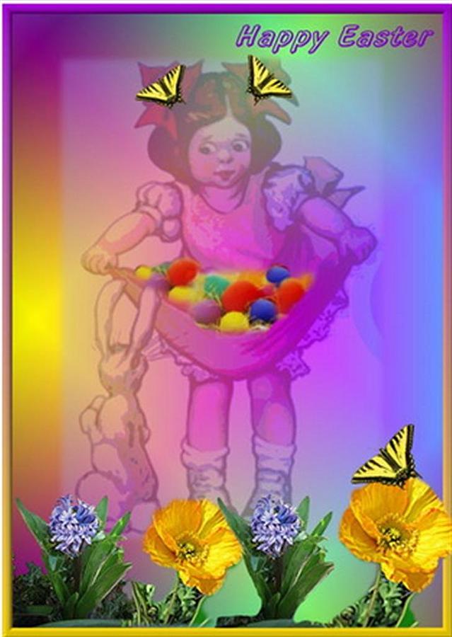 Happy Easter Girl Eggs Bunny and flowers and butterflies Photograph by Joyce Dickens