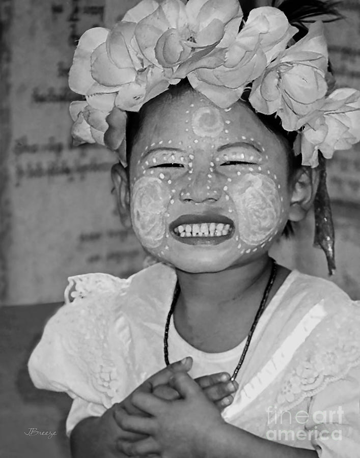 Happy Face.Cambodia.BW Photograph by Jennie Breeze