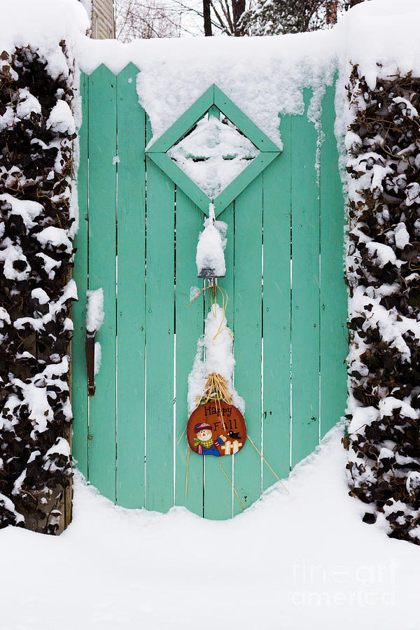 Happy Fall Green Gate in the Snow Photograph by Thomas Marchessault