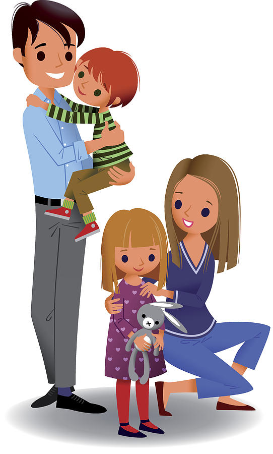 Happy Family of Four. Drawing by InnaBodrova